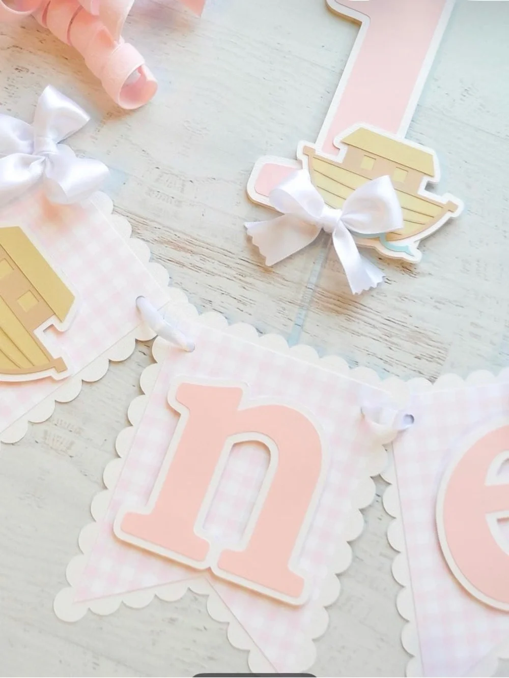 Pink Number 1 First Birthday Cake Topper with White Bow - Home Party Supplies